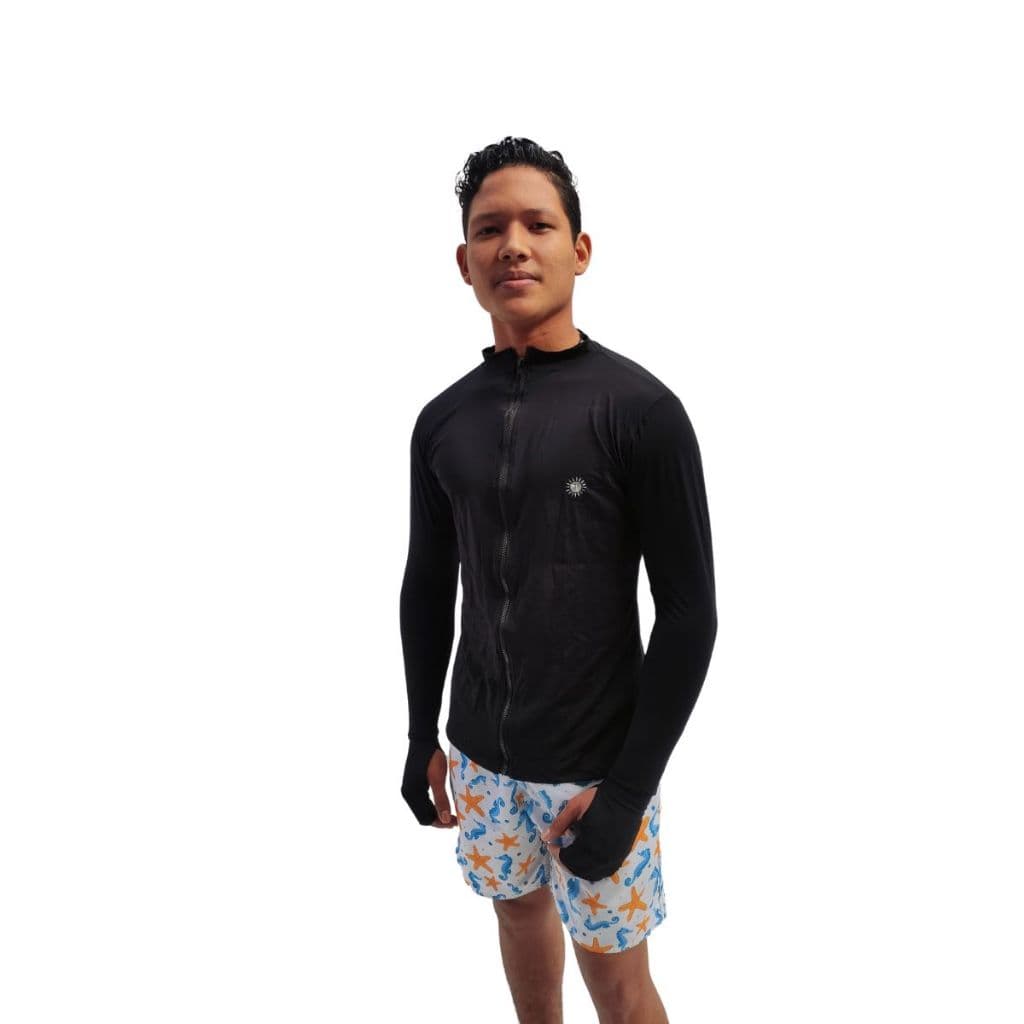 Camisa Uv protecão solar masculina ziper tecido gelado