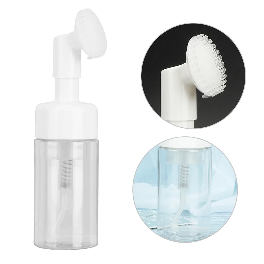Frasco Pump Com Escova De Silicone Limpeza Facial e Cilios Espumador 120 ML