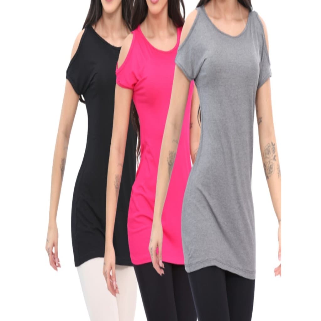 Kit 3 Blusas Tapa Bumbum academia abertura ombro fitness t shirt blusinha camiseta
