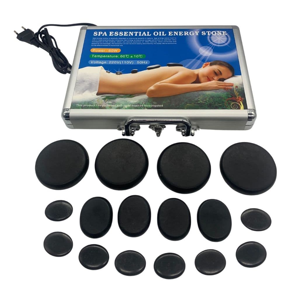 Kit Spa Day Massagem com Pedras Quentes 16 pedras Vulcanicas e Maleta Aquecedora Bivolt 110/220V