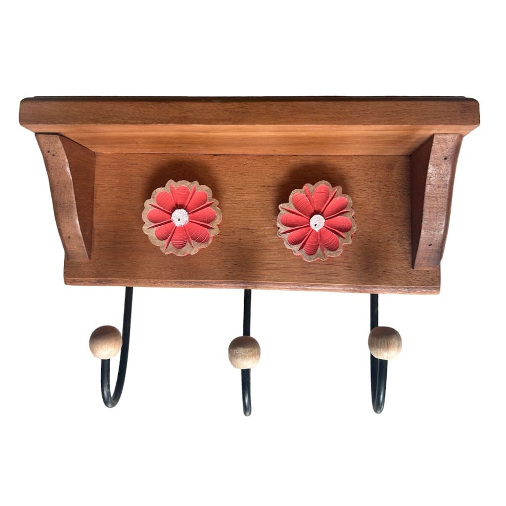 Prateleira Cabideiro Gancho Pendurador Organizador Suporte para Decoração com Flor Artesanal Rústico