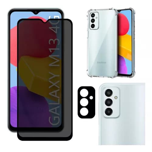Kit Para Samsung M13 Película Privacidade + Capa Capinha Anti Shock+Pelicula Camera 3D
