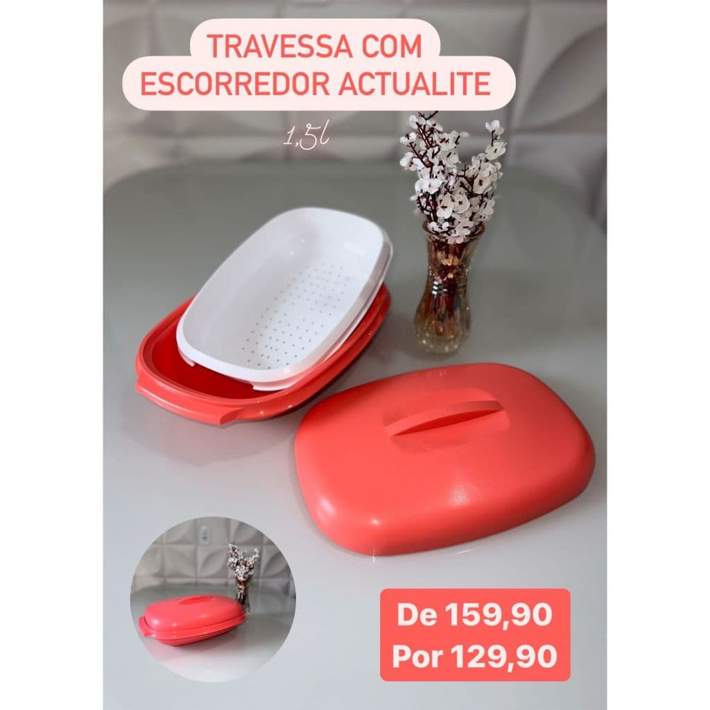 Tupperware Travessa com Escorredor Actualité 1,5 litro Coral
