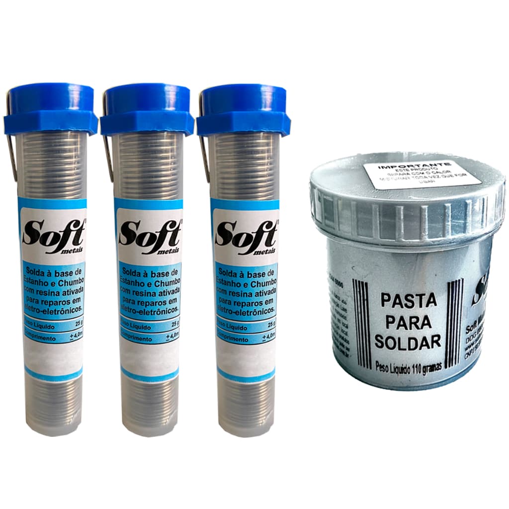 Tubos Solda Estanho 4mts/25g 1mm 60x40 1.0mm C/ Fluxo - Soft Azul