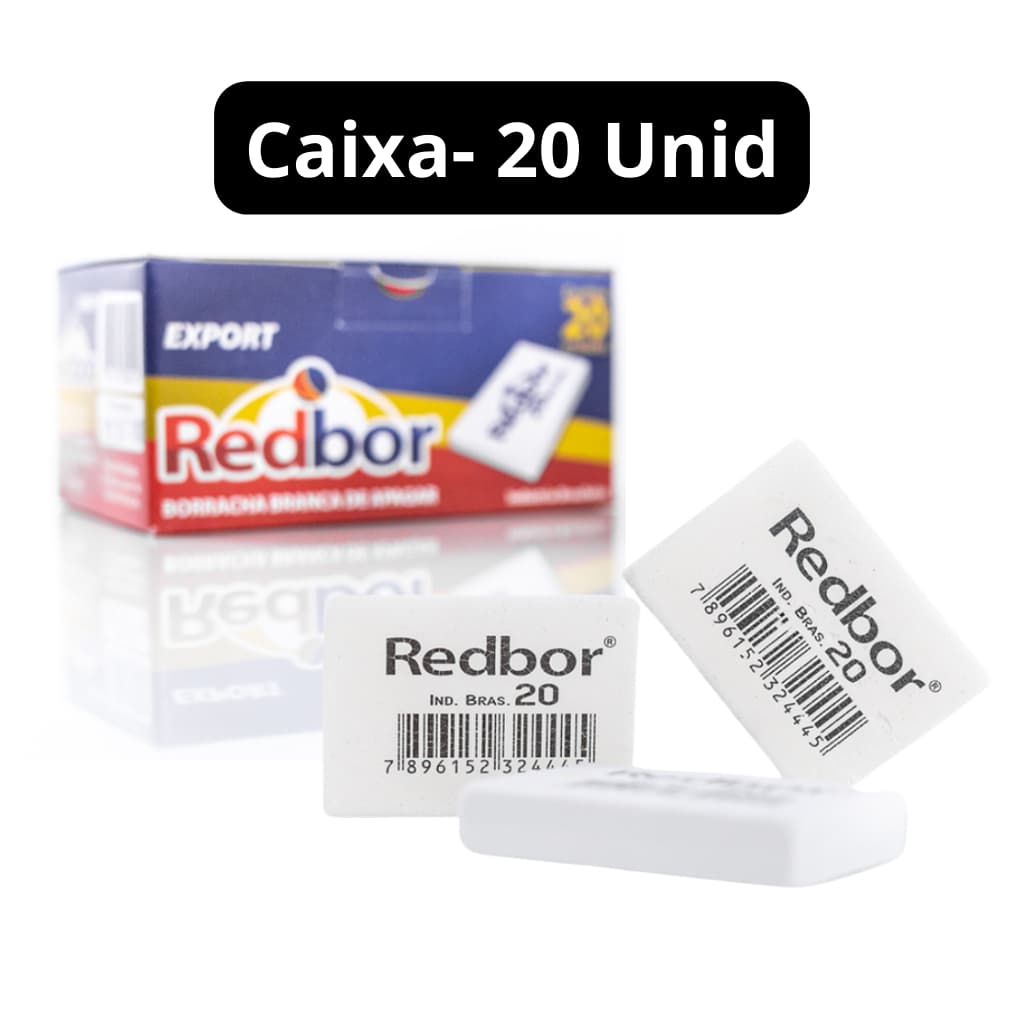 Caixa Borracha Branca Redbor 20 unidades nº 20 escolar 40mm x 28mm escritório material escolar