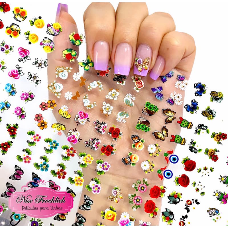 Mega Cartelão 360 Adesivos de Unhas Flores Delicadas Margaridas PRONTOS PARA USO REF.Ad52