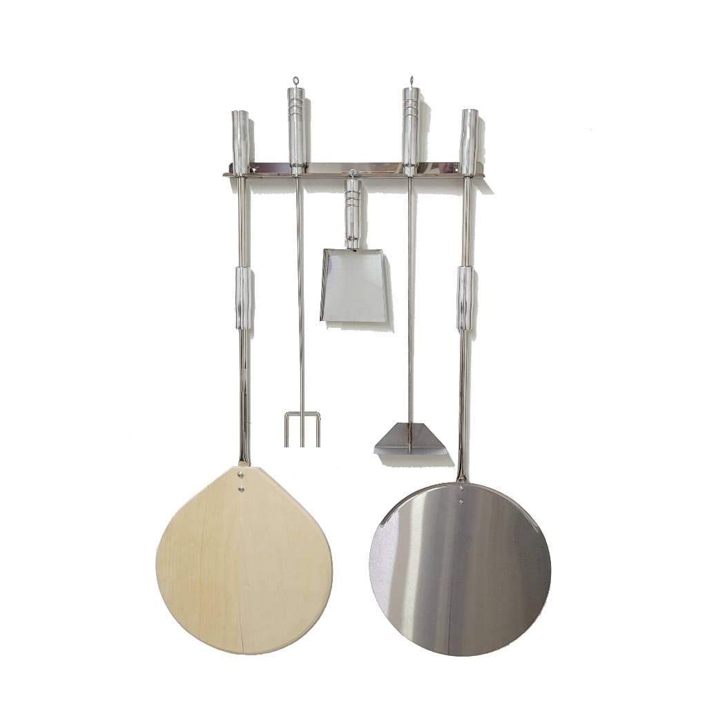 Kit Completo Para Pizza em Aço Inox 2 Pás e Conjunto Para Limpeza de Forno A Lenha ou Gás