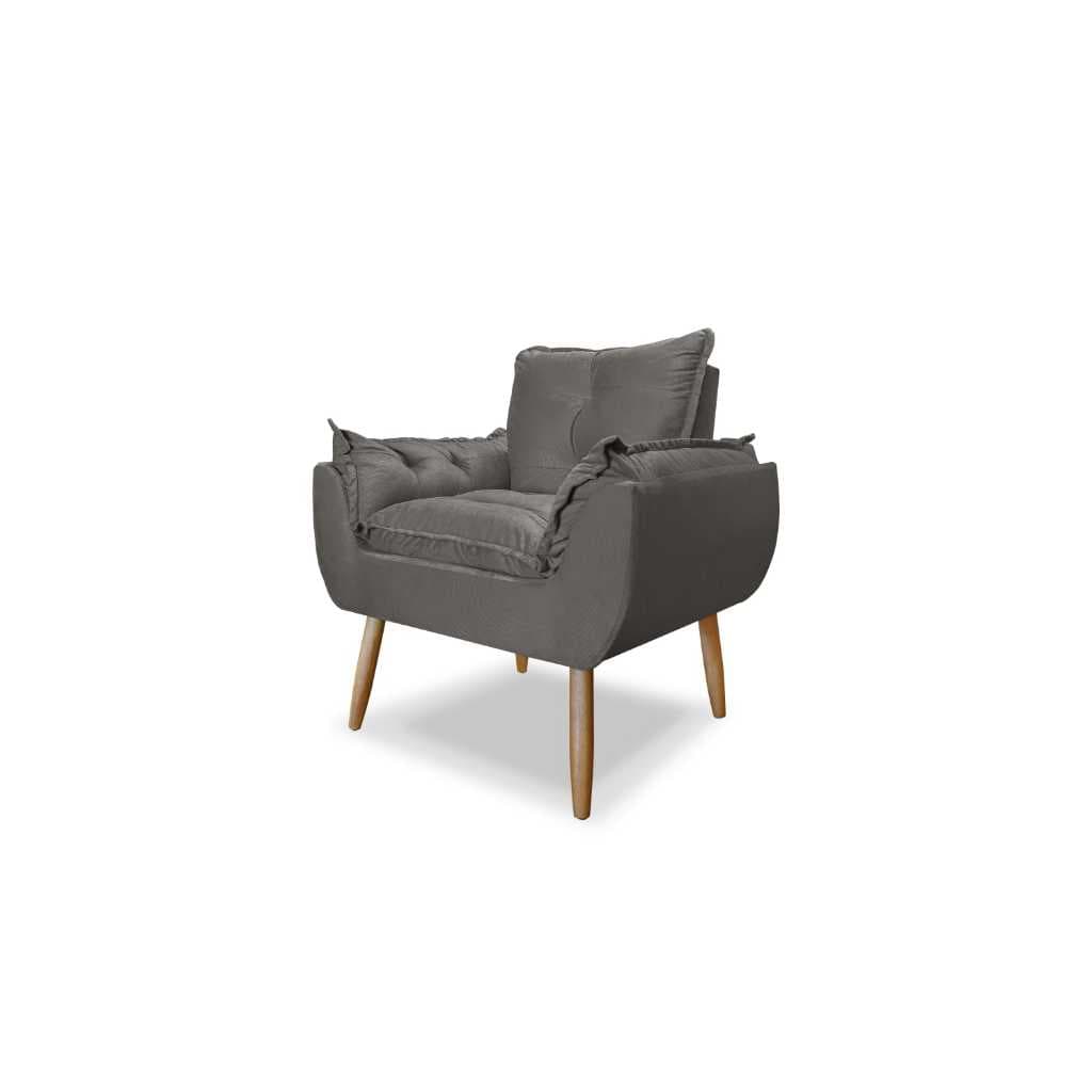 Poltrona Decorativa Julia Suede Cinza Pes Palito