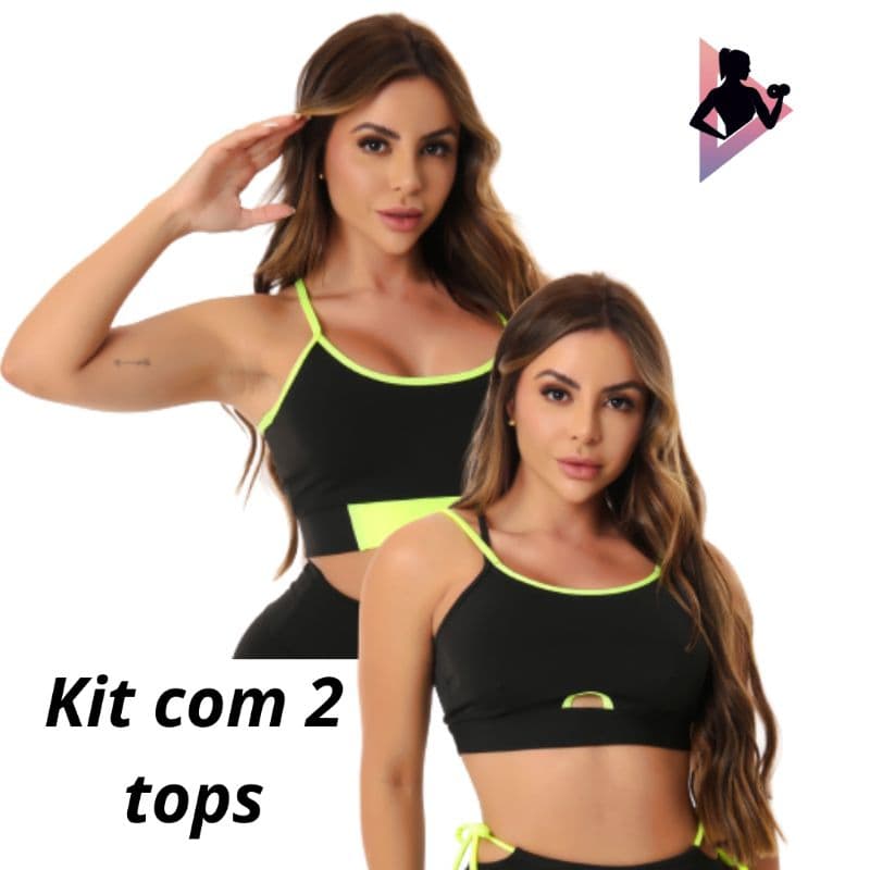 Kit com 1 Top Nadador 1 Top Tiras Neon Fitness Esportivo Para Academia Uso Do Dia Dia Toper Feminino