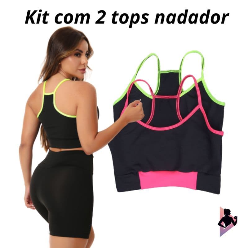 Kit Com 2 Tops Nadador Feminino Fitness Para Academia Toper Esportivo Neon Confortável