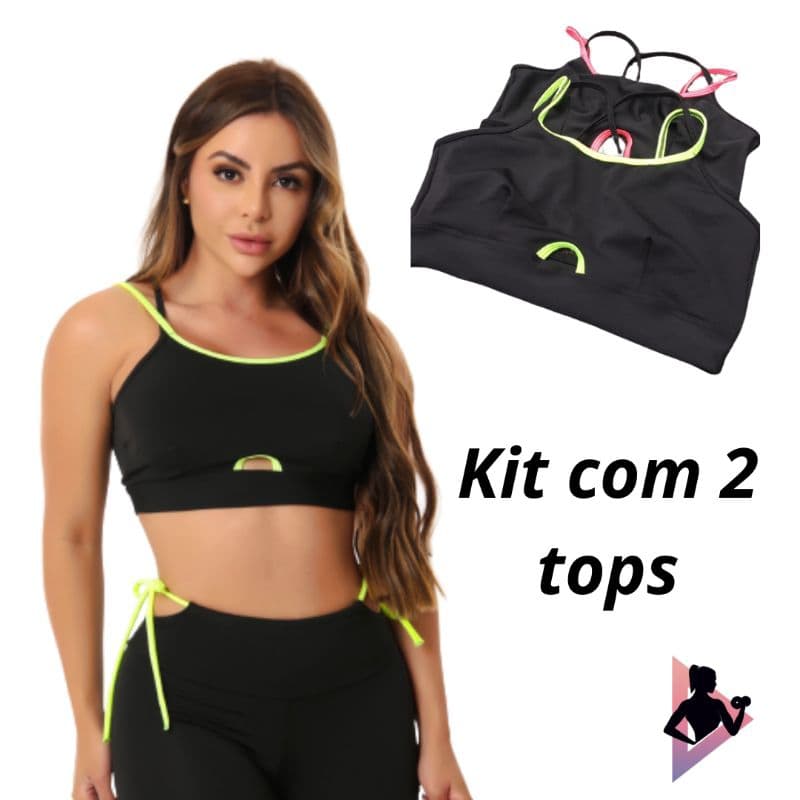 Kit Com 2 Tops Feminino Fitness Para Academia Toper Feminina Esportivo De Malhar Neon Uso do Dia Dia