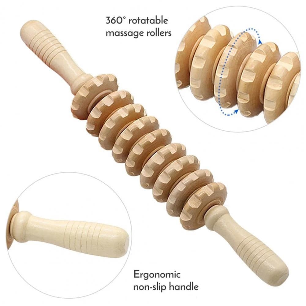 Rolo De Madeira Para Massagem Corporal Relaxante 38 cm