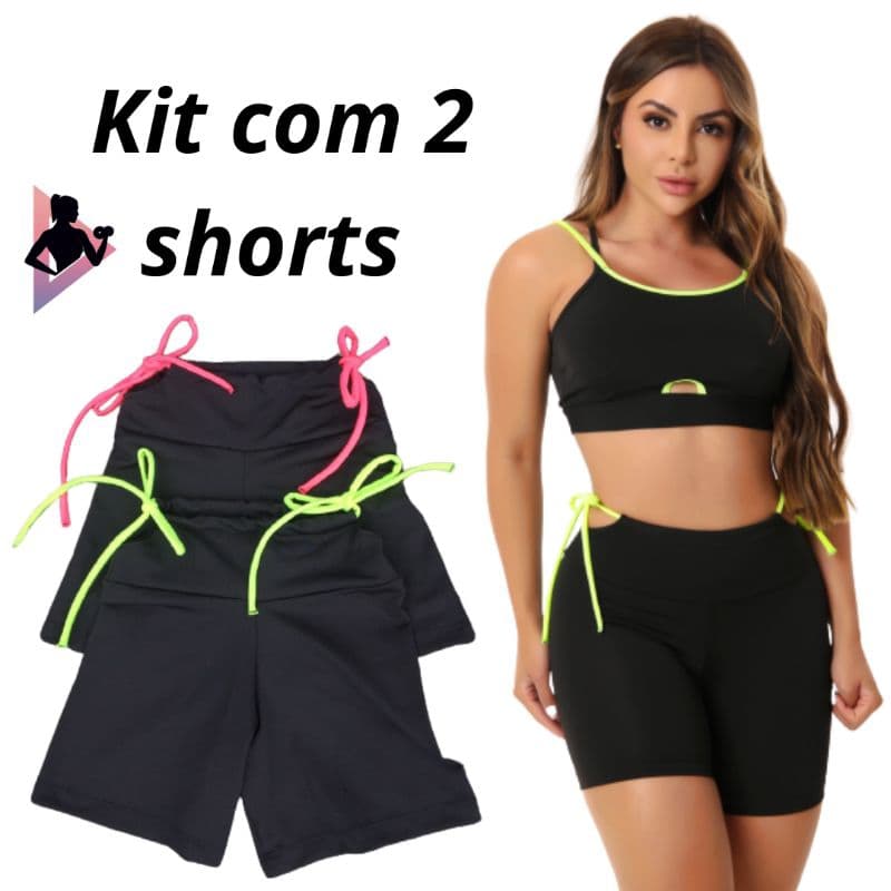 Kit com 2 Shorts Feminino Fitness Confortável Para O Dia Dia Com Detalhes Nas Laterais Bermuda Legging De Academia