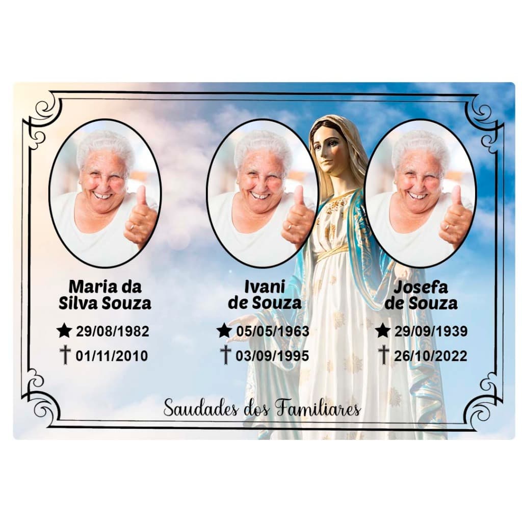 Placa de Metal para Jazigo Cemitério 3 fotos, Túmulo, Homenagem 20x28cm