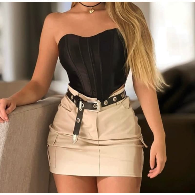 Saia Cargo Feminina Moda Blogueira Tendência Cintura Alta