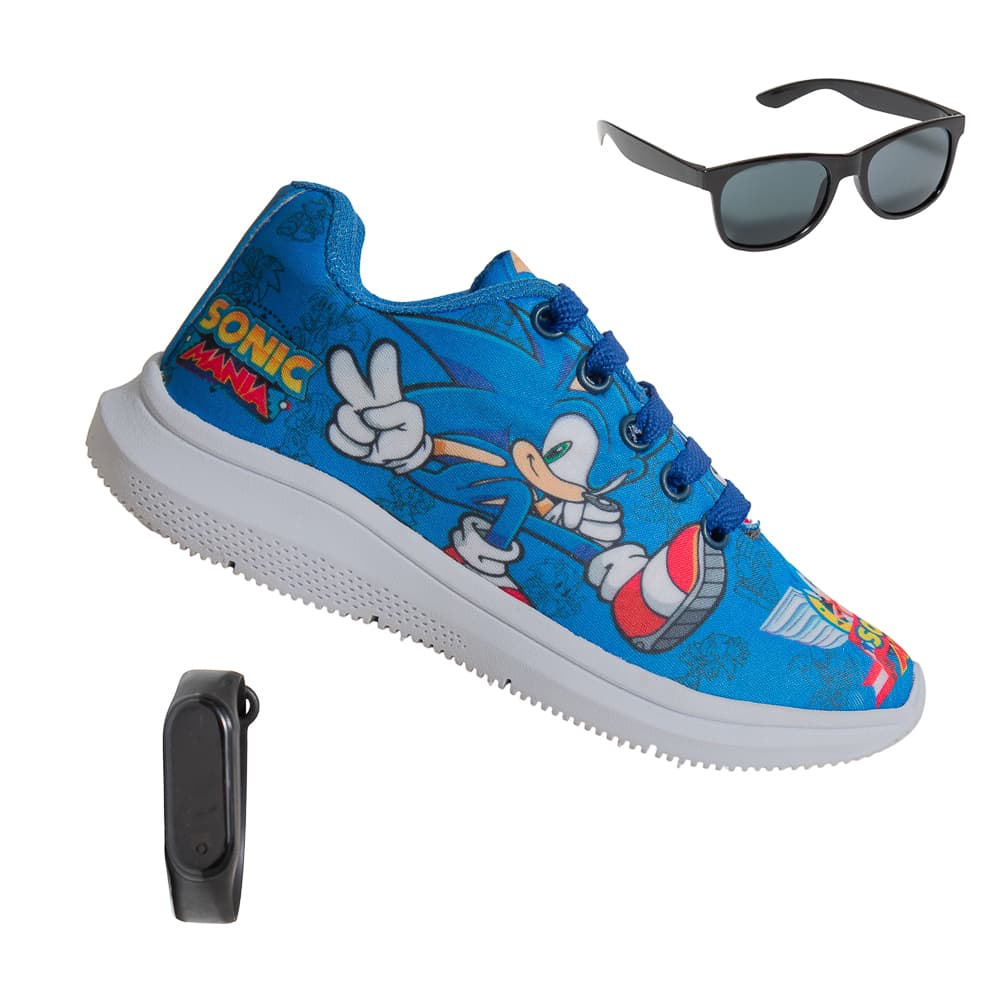 tenis infantil kit masculino sonic oculos+relogio