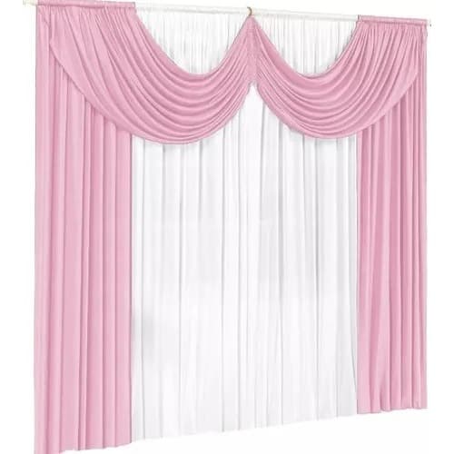 Cortina Paris Pra Janela Sala E Quarto Com Bando 3,00 X 2,80 Rosa/branco