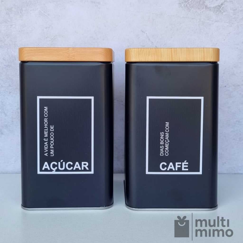 Lata Porta Mantimentos Pote De Café Açúcar Metal Decorativa Cantinho do Café Kit 2 Peças