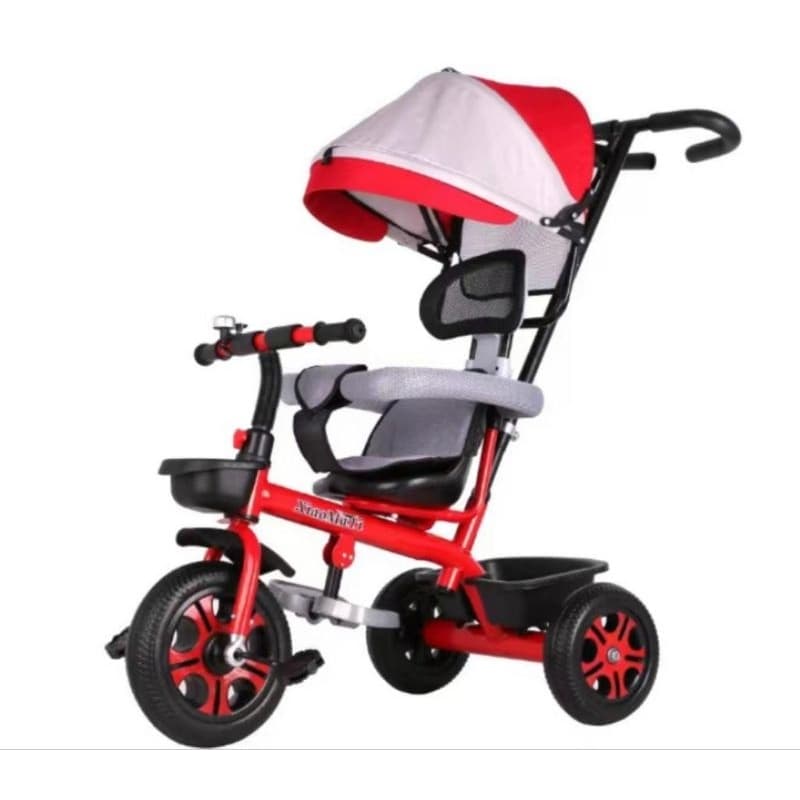 Triciclo Infantil 3 em 1 Menina Menino Triciclo com Capota Hastia Empuradora  360°