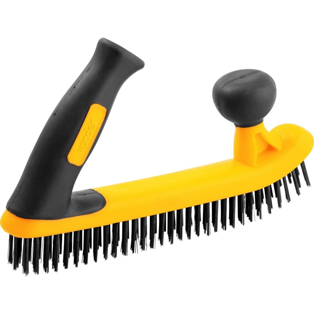 Escova manual com cerdas de aço, 5 fileiras, com cabo ergonômico de plástico, VONDER