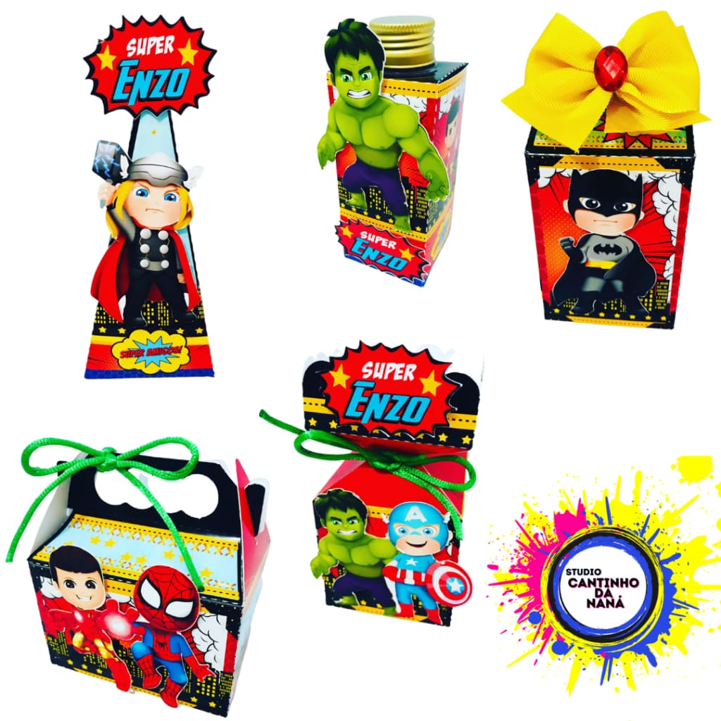 Kit festa caixinhas personalizados heróis baby cute aniversário