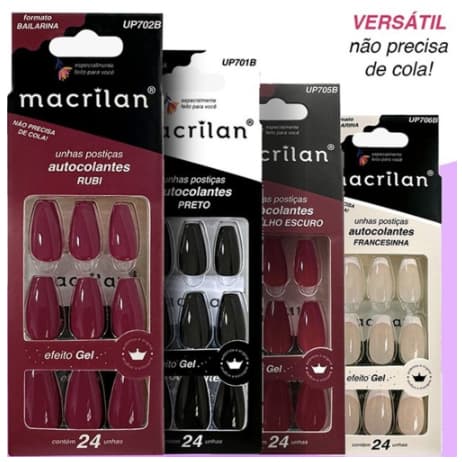 Macrilan Unhas Postiças Formato Bailarina Autocolantes Efeito Gel (24 Unidades)