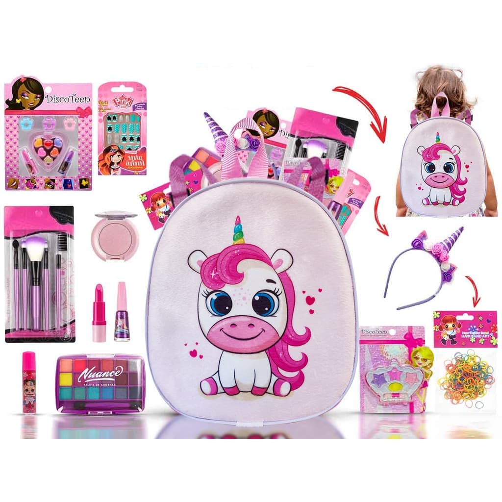 kit maquiagem infantil presente dia das crianças contendo 09 itens+mochila ou maleta a escolher