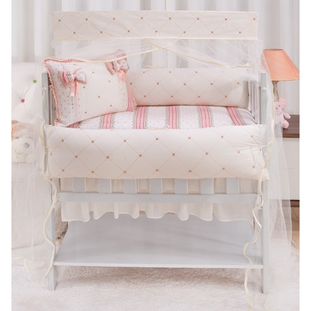 Kit para MINI berço 90cm x 50cm  Menina Luxo 11 Peças - Saia Inclusa