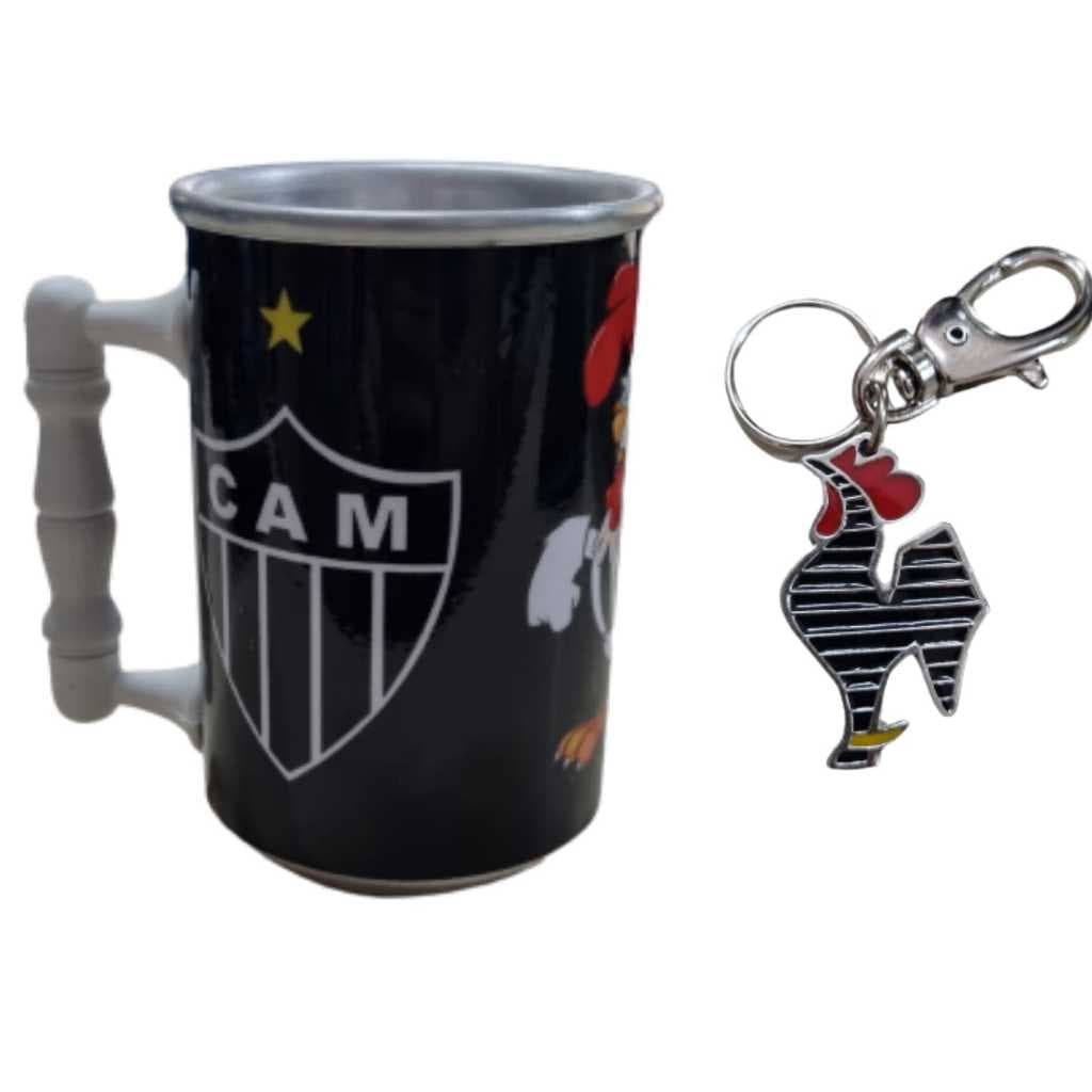 Caneca Alumínio Atlético-mg Com Alça Chaveiro Galo Com Gancho
