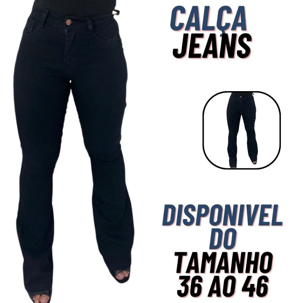 Calça Jeans Preta Feminina Flare Cintura Alta Com Lycra Bas