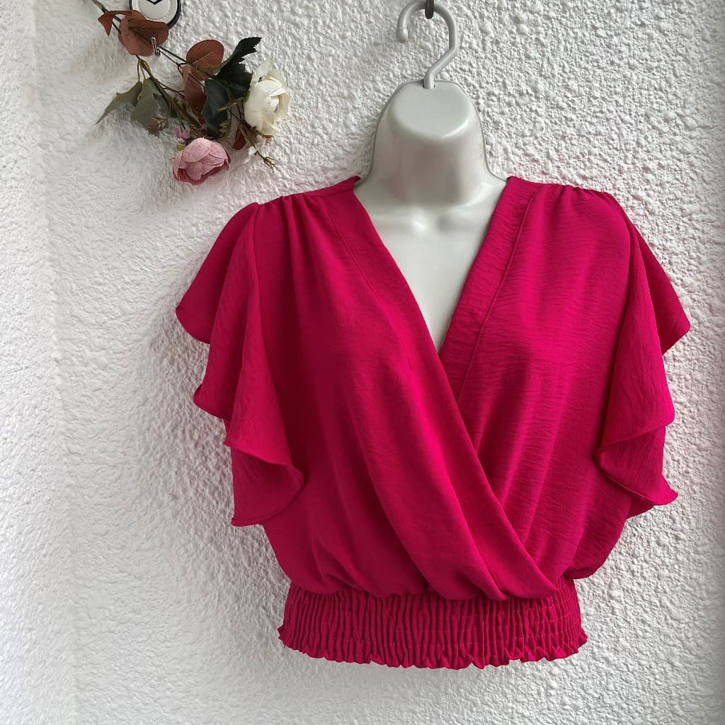 blusa babado na manga e elatex cintura cherme verão