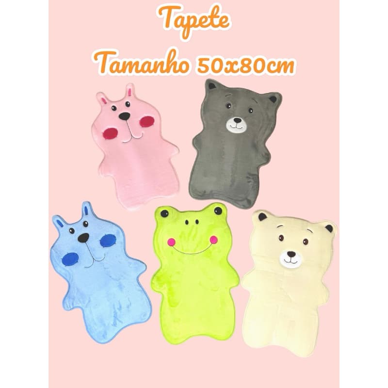 Tapete Infantil 50x80cm Quarto Criança Antiderrapante Decoração fofo Urso Gato Sapo