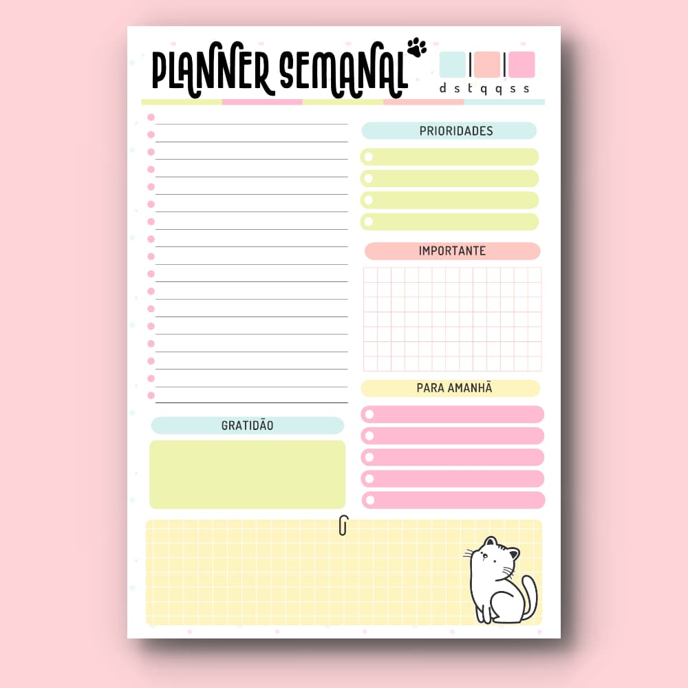 Cat Person | Planner Diário | Tamanho A5 e destacável | Com ou sem horário