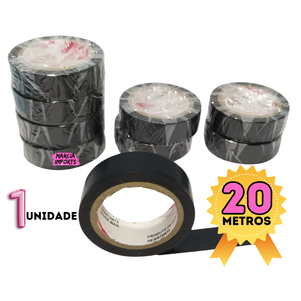 Fita isolante 17mm x 20 metros ou 10 metros preta excelente cola Reduz a vulnerabilidade, Classe de Tensão de 750V, Resistente a raios fita anti chamas fio elétrico fitas isolante para tomadas e fio Entrega Rapida