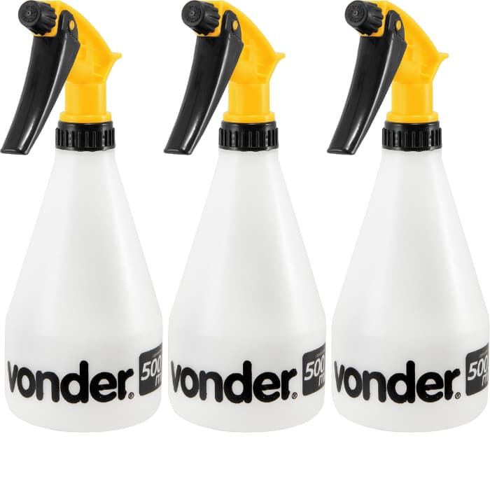 Kit com 3 Borrifador Manual Pulverizador Vonder 500ml Regulável em Spray Jato ou Névoa Jardim, Faxina e Estética Automo