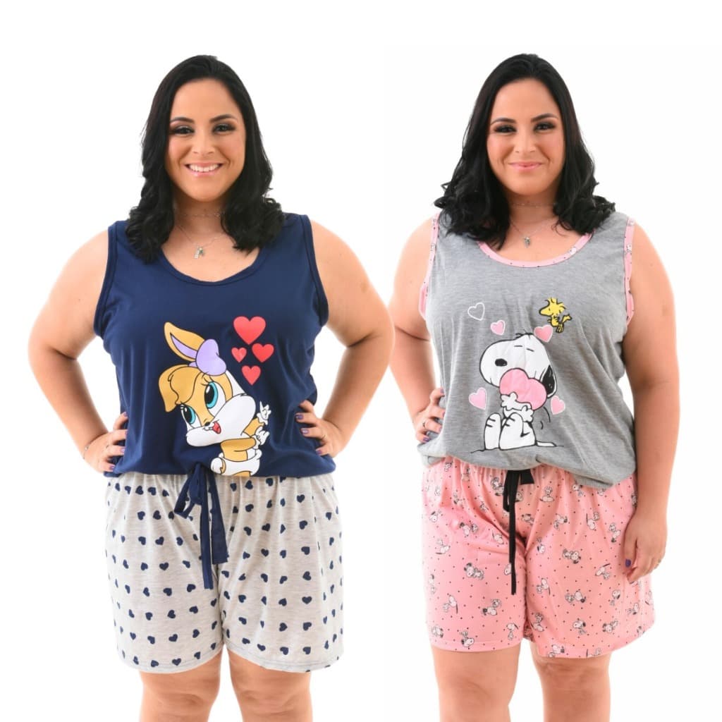 Kit 2 Pijamas Plus Size Feminino Baby Doll Short Doll Camiseta Regata Atacado Promoção