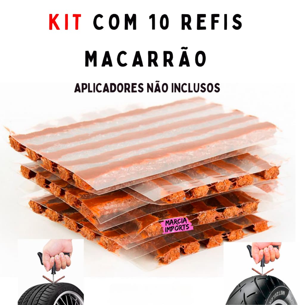 Refil Reparo De Pneu Sem Câmara 10 unidades Carro Moto C/ 10pcs Macarrão Disponivel