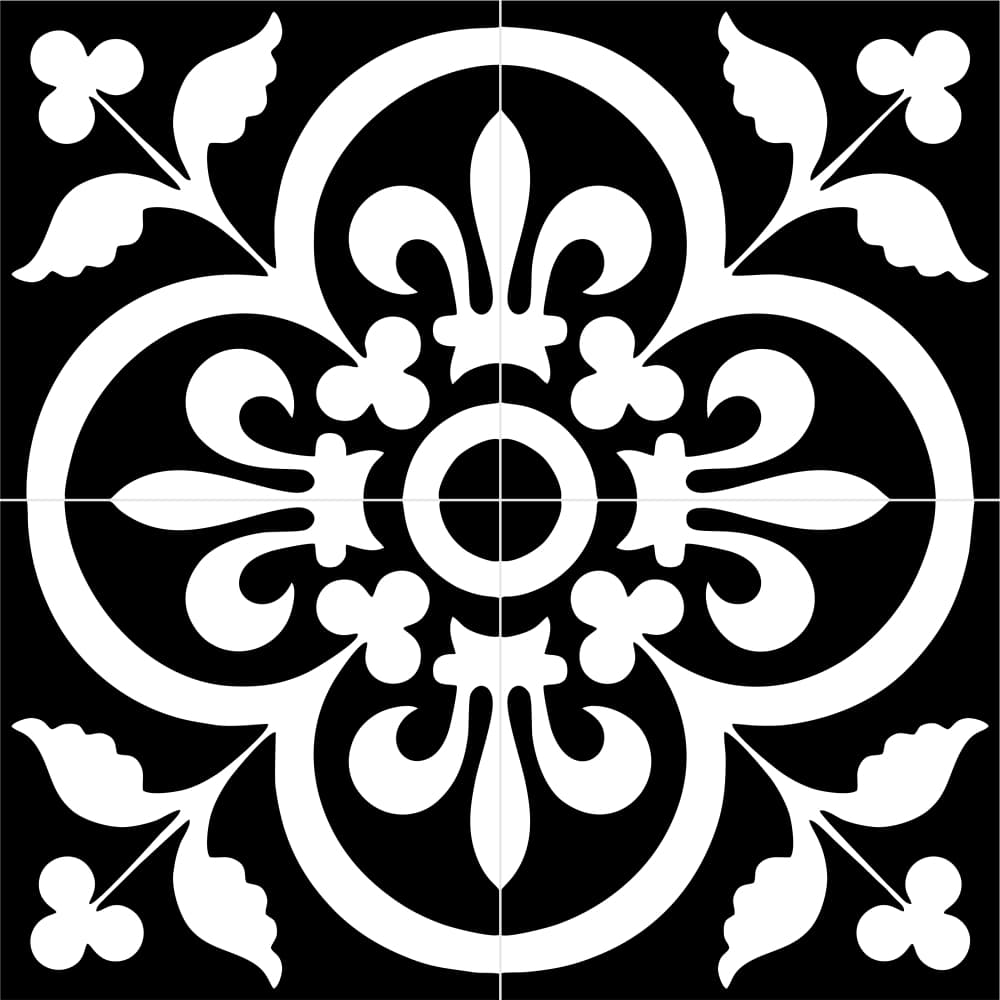 Vinil Adesivo Chão Parede Antiderrapante Floral Preto 40x40