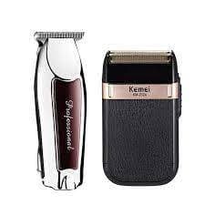 Kit com duas máquinas de barbear corte e acabamento/kit barbearia profissional kemei 2024 + kemei 9163