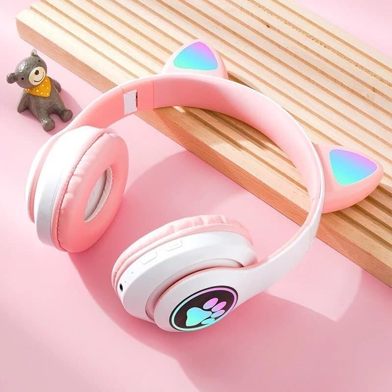 Fone De Ouvido Orelha De Gato Gatinho Cat Bluetooth Ear Com Led Rgb Headphone B-19