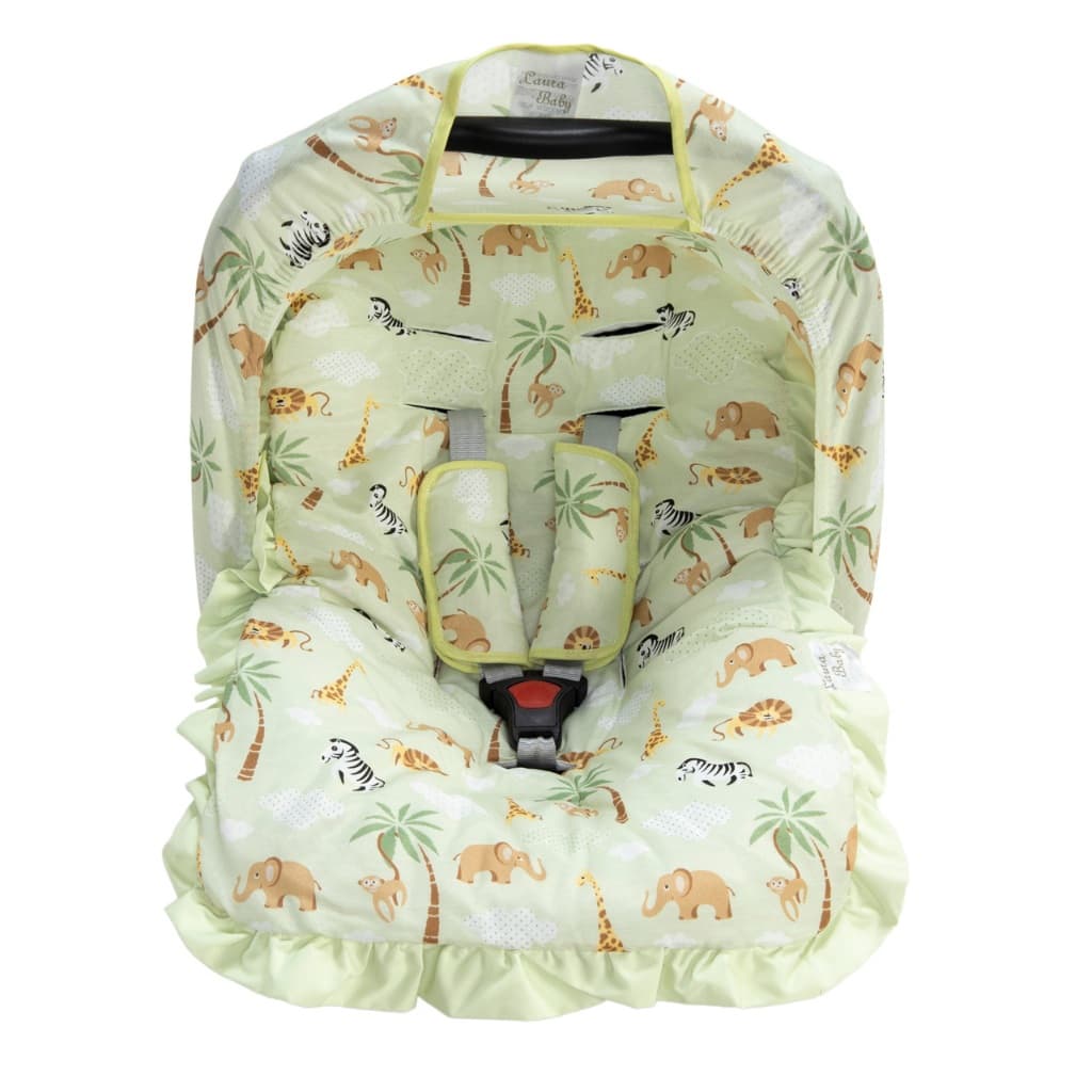 Kit 3 Peças Para Bebê Conforto Capota Solar, Capa, Protetor de Cinto Estampa Safari