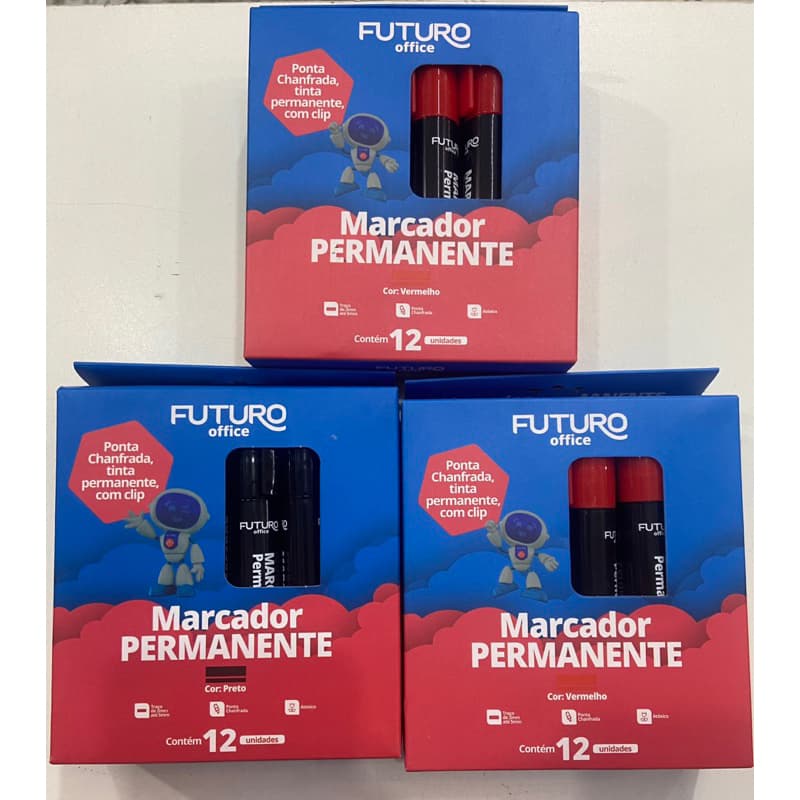 Kit Marcador permanente C/3 ou 1 Pincel Atomico Marcador Canetão Permanente Ponta Chanfrada Cores