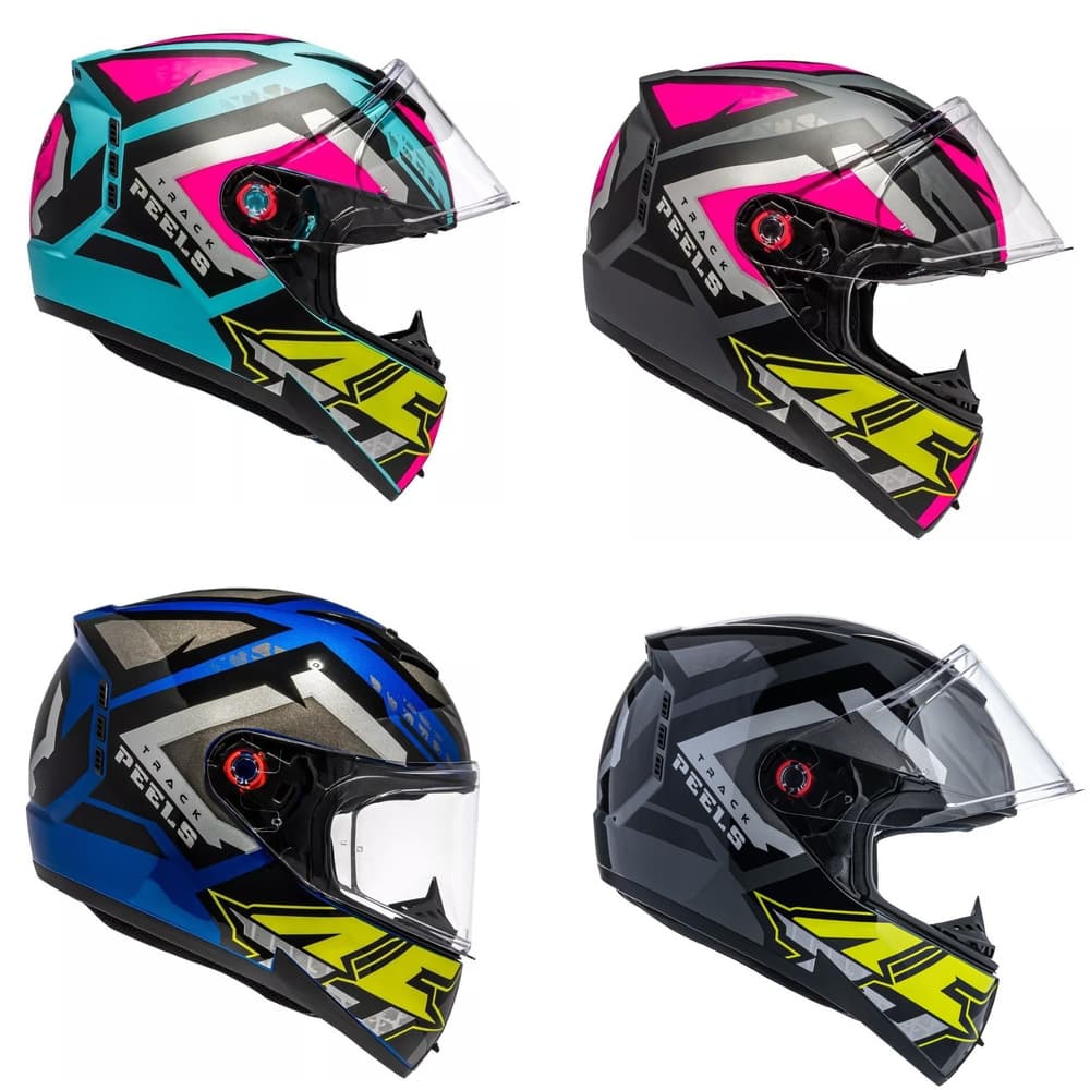 Capacete Motociclista Peels Icon Track Azul Verde Rosa Cinza