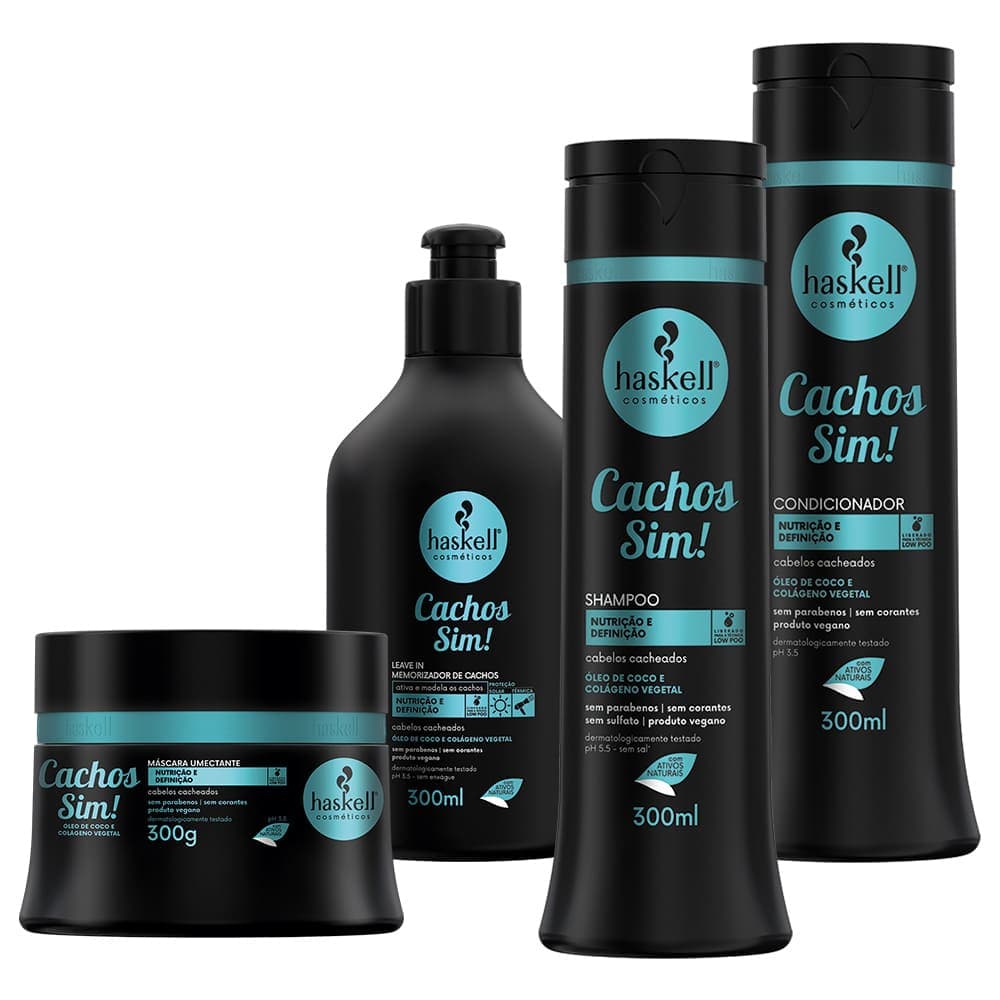 Kit Cachos Sim Haskell 300 ml(4 produtos)- Shampoo-Condicionador-Máscara-Finalizador/Kit Cabelos Cacheados ou Ondulados