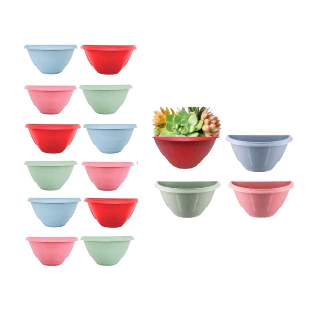 Kit  Mini Vasinhos Vaso Meia Lua De Parede Pequeno Para Plantas Artificial 16x8,5x8cm Coloridos