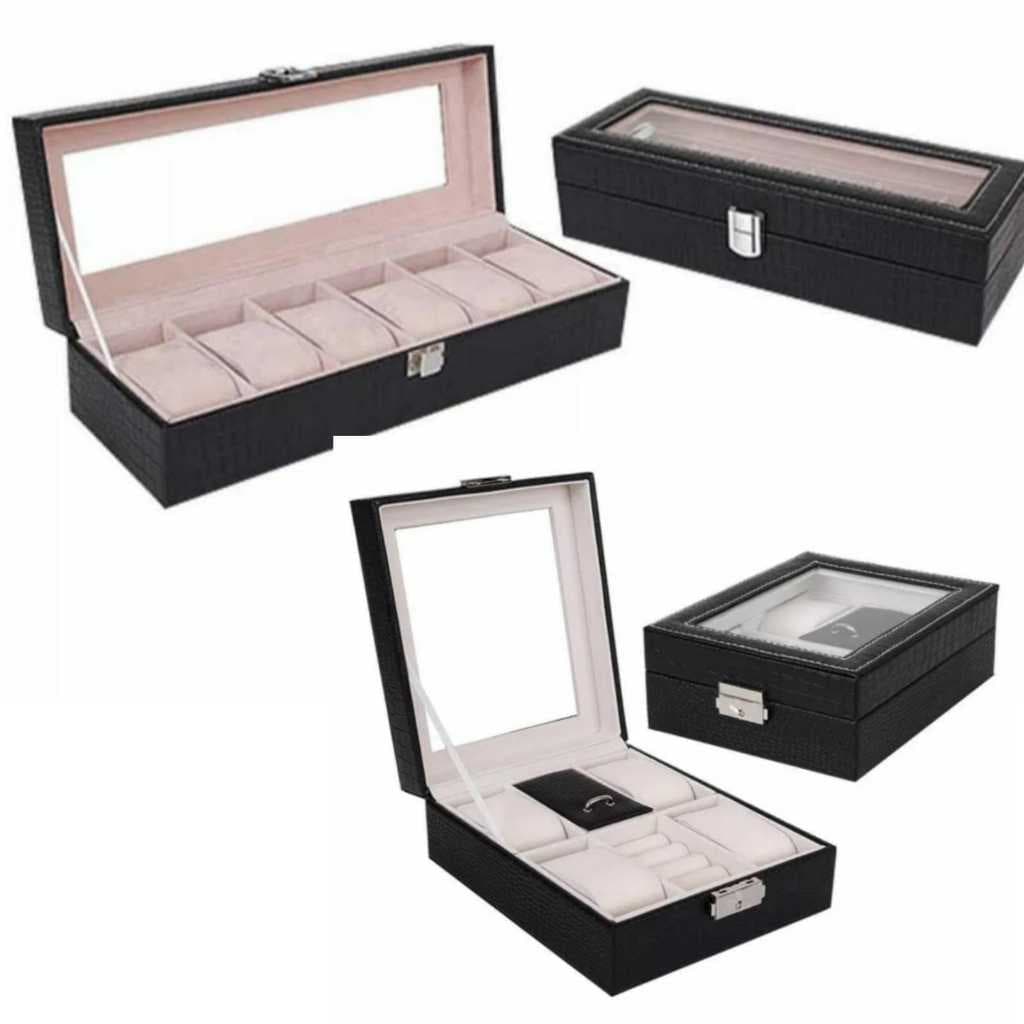 Kit Porta Relógio com 6 lugares e 4 lugares  com Porta joias trabalhado