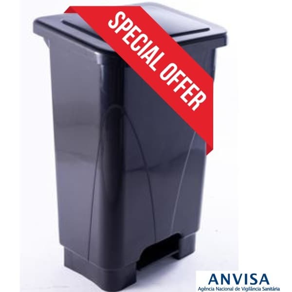 LIXEIRA DE PEDAL 50L COM ARCO FIXADOR PRETA MOD. ETA50UPP