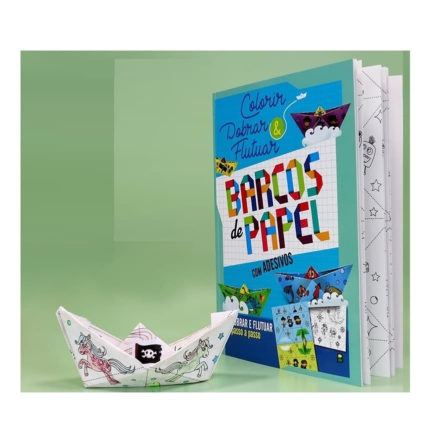 Livro Infantil Colorir e Dobrar: Barcos de Papel - Dobradura Origami Barquinho - Com adesivos
