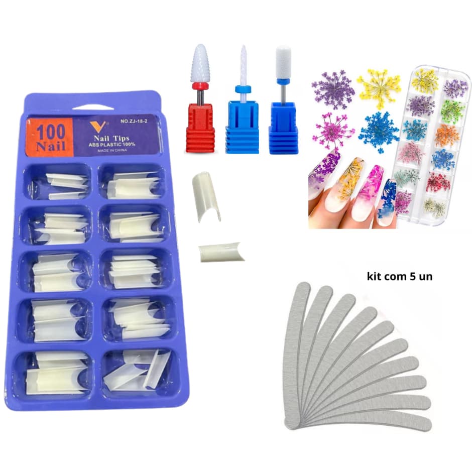 kit manicure iniciante cursomanicure tips curvatura c natural broca ceramica flor seca unha kit lixa banana
