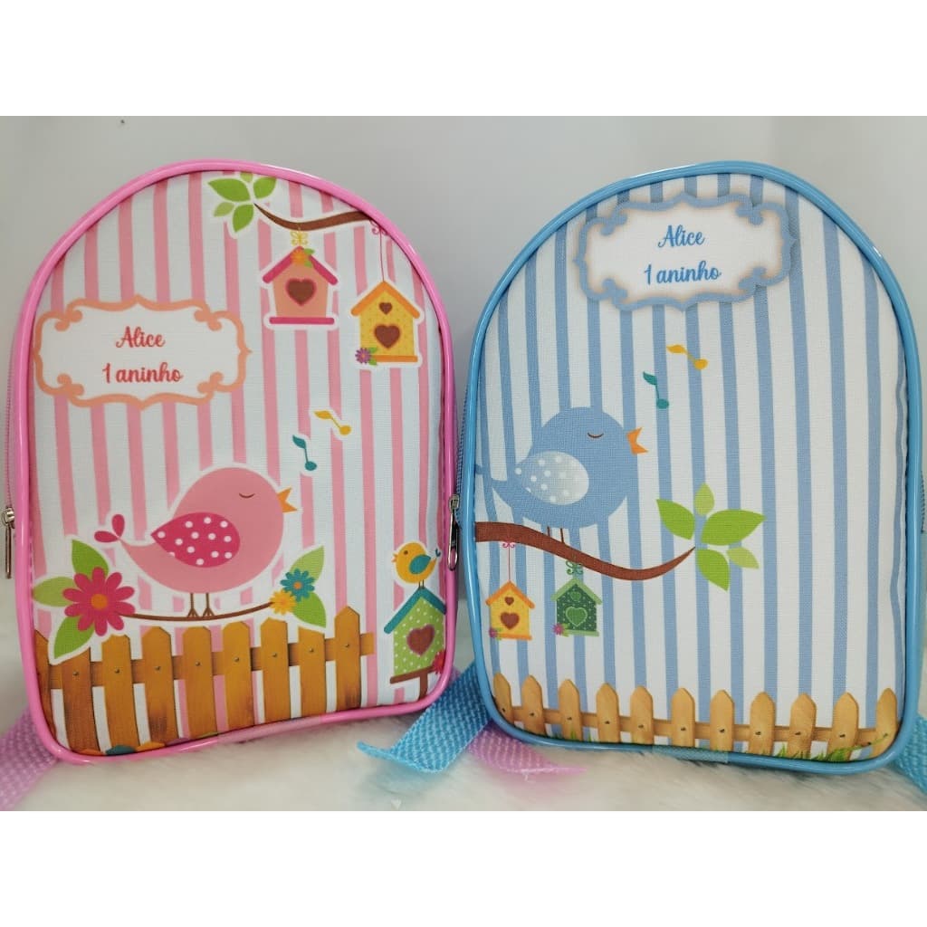 kit 20 mochilinhas , lembrancinha tema jardim encantado rosa e azul